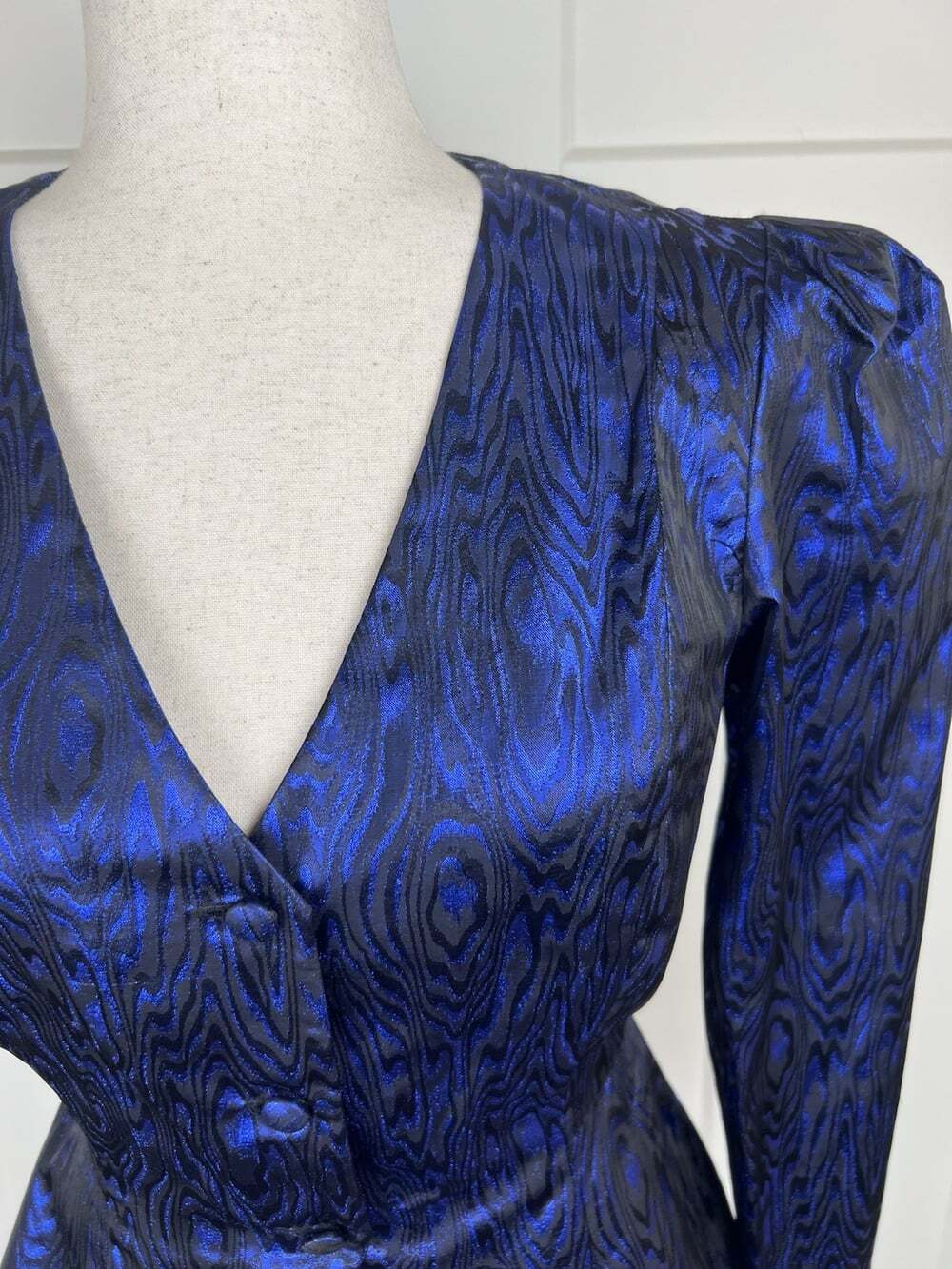 NWT Vintage 80s Neiman Marcus Metallic Cobalt Blue Moire Blazer Top Size 6 USA - Picture 2 of 14